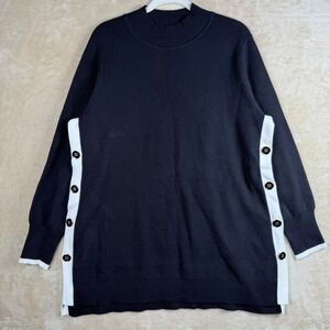 Chicos Womens Sz 2 NWT Tunic Sweater Black Side Button Cashmere Blend Mock Neck